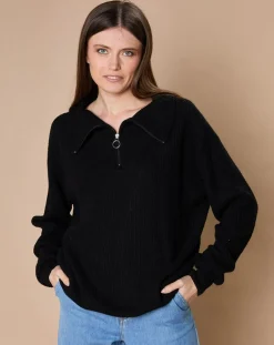Pull en Laine & Cachemire mélangés Maia 1/2 zip noir-Oscar et Louise Hot