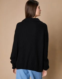Pull en Laine & Cachemire mélangés Maia 1/2 zip noir-Oscar et Louise Hot