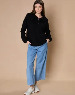 Pull en Laine & Cachemire mélangés Maia 1/2 zip noir-Oscar et Louise Hot