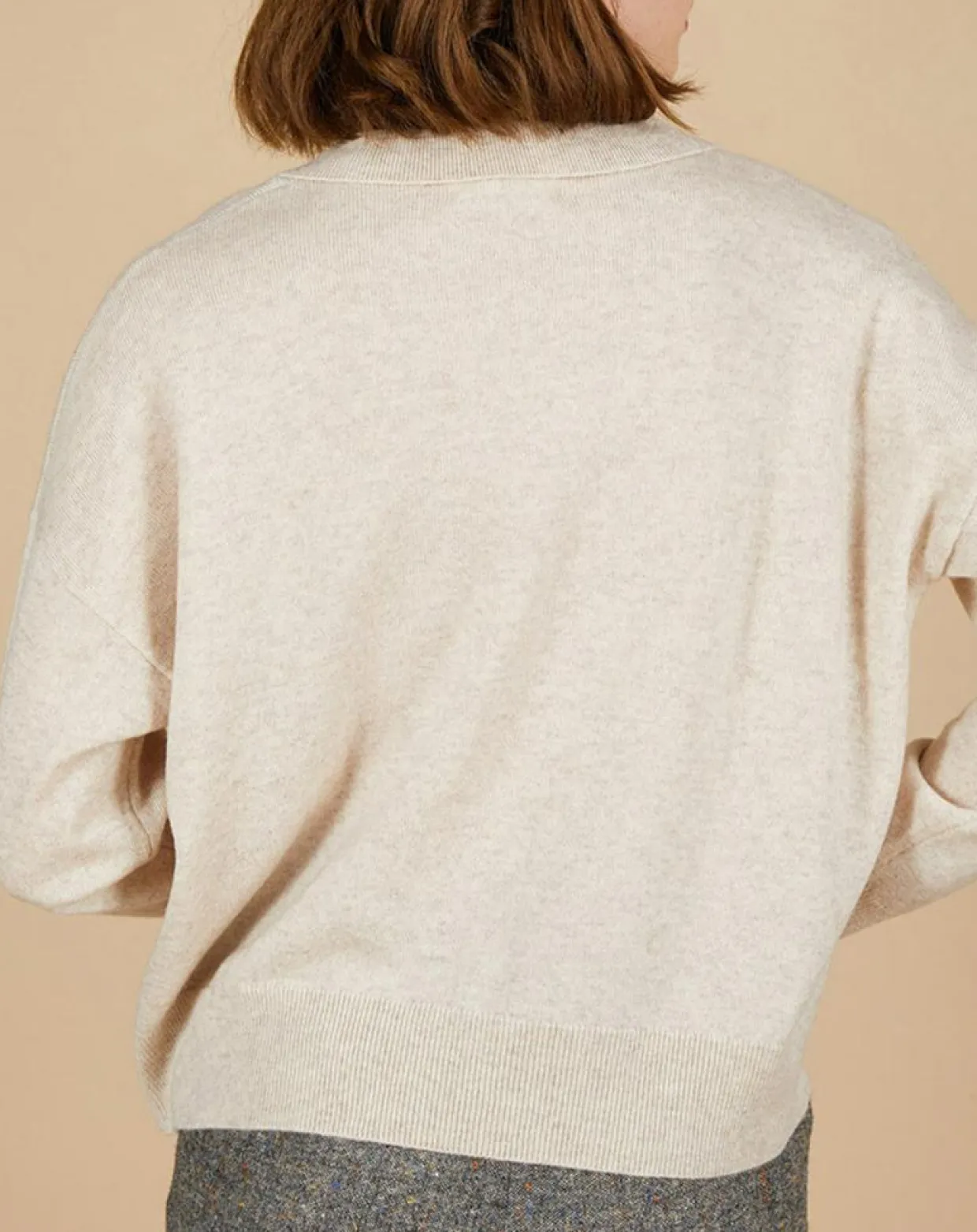 Pull en Laine & Cachemire Paloma col polo beige chiné-Cashmere Tribu Online