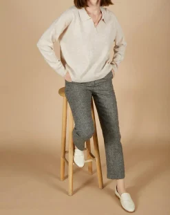 Pull en Laine & Cachemire Paloma col polo beige chiné-Cashmere Tribu Online