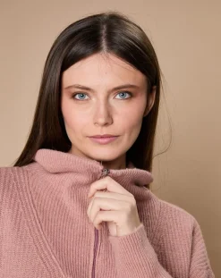 Pull en Laine & Cachemire mélangés Maia 1/2 zip vieux rose-Oscar et Louise Hot