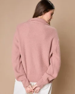Pull en Laine & Cachemire mélangés Maia 1/2 zip vieux rose-Oscar et Louise Hot