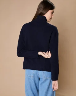 Pull en Laine & Cachemire Ambre col montant 4 côtes bleu marine-Oscar et Louise Online