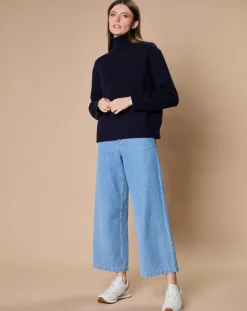 Pull en Laine & Cachemire Ambre col montant 4 côtes bleu marine-Oscar et Louise Online