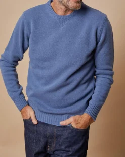 Pull en Laine & Cachemire Georges col rond bleu denim-Oscar et Louise