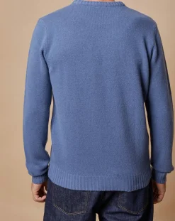 Pull en Laine & Cachemire Georges col rond bleu denim-Oscar et Louise