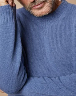 Pull en Laine & Cachemire Georges col rond bleu denim-Oscar et Louise