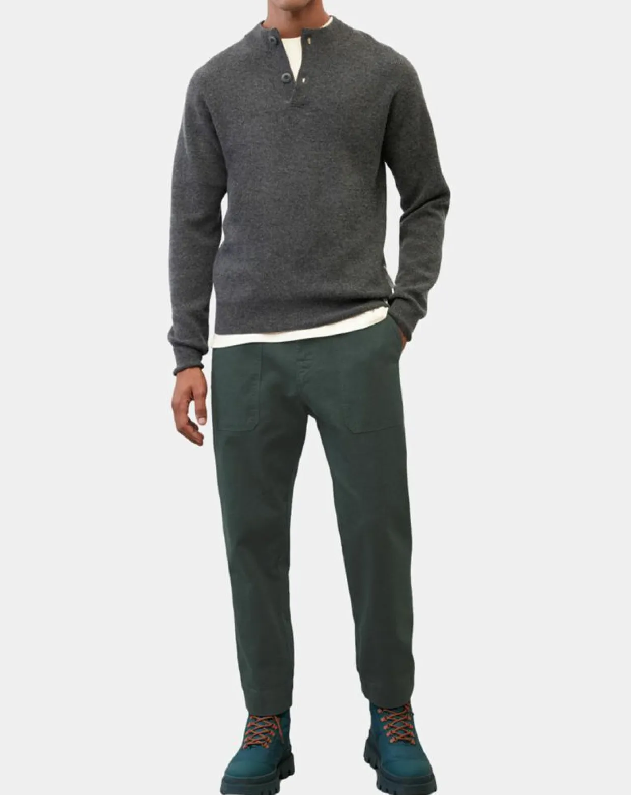 Homme Marc O'Polo Pulls^Pull en Laine & Coton à boutons gris
