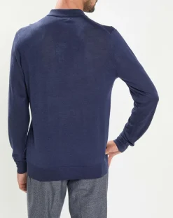 Homme Hackett London Pulls^Pull en Laine & Soie col polo bleu