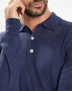 Homme Hackett London Pulls^Pull en Laine & Soie col polo bleu