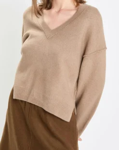 Femme Marc O'Polo Pulls^Pull en Laine mélangée col V marron clair