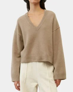 Femme Marc O'Polo Pulls^Pull en Laine mélangée col V marron clair