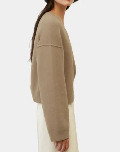 Femme Marc O'Polo Pulls^Pull en Laine mélangée col V marron clair