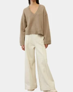 Femme Marc O'Polo Pulls^Pull en Laine mélangée col V marron clair