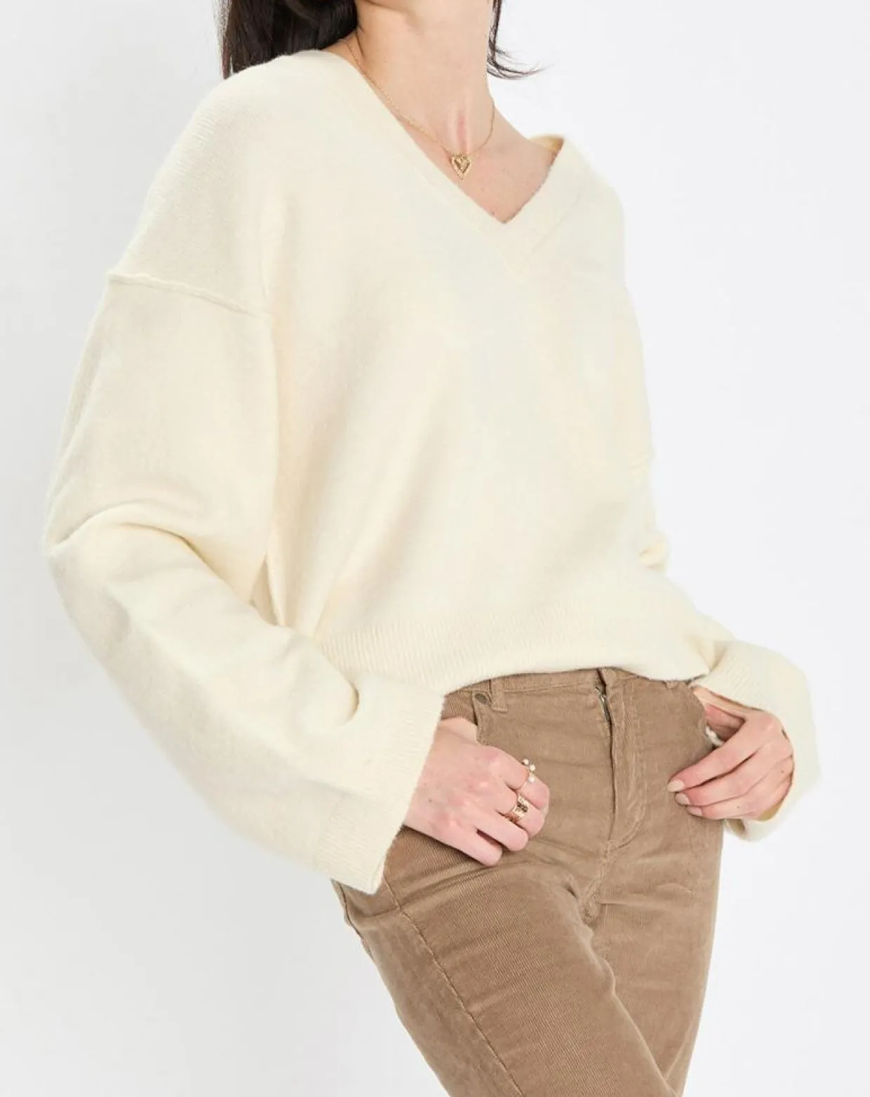 Pull en Laine mélangée col V écru-Marc O'Polo
