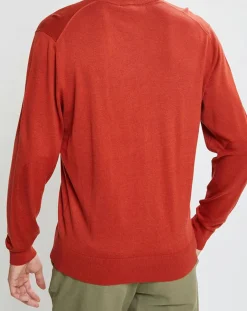 Pull en Laine mélangée col V coudières orange/rouge-Hackett London Clearance