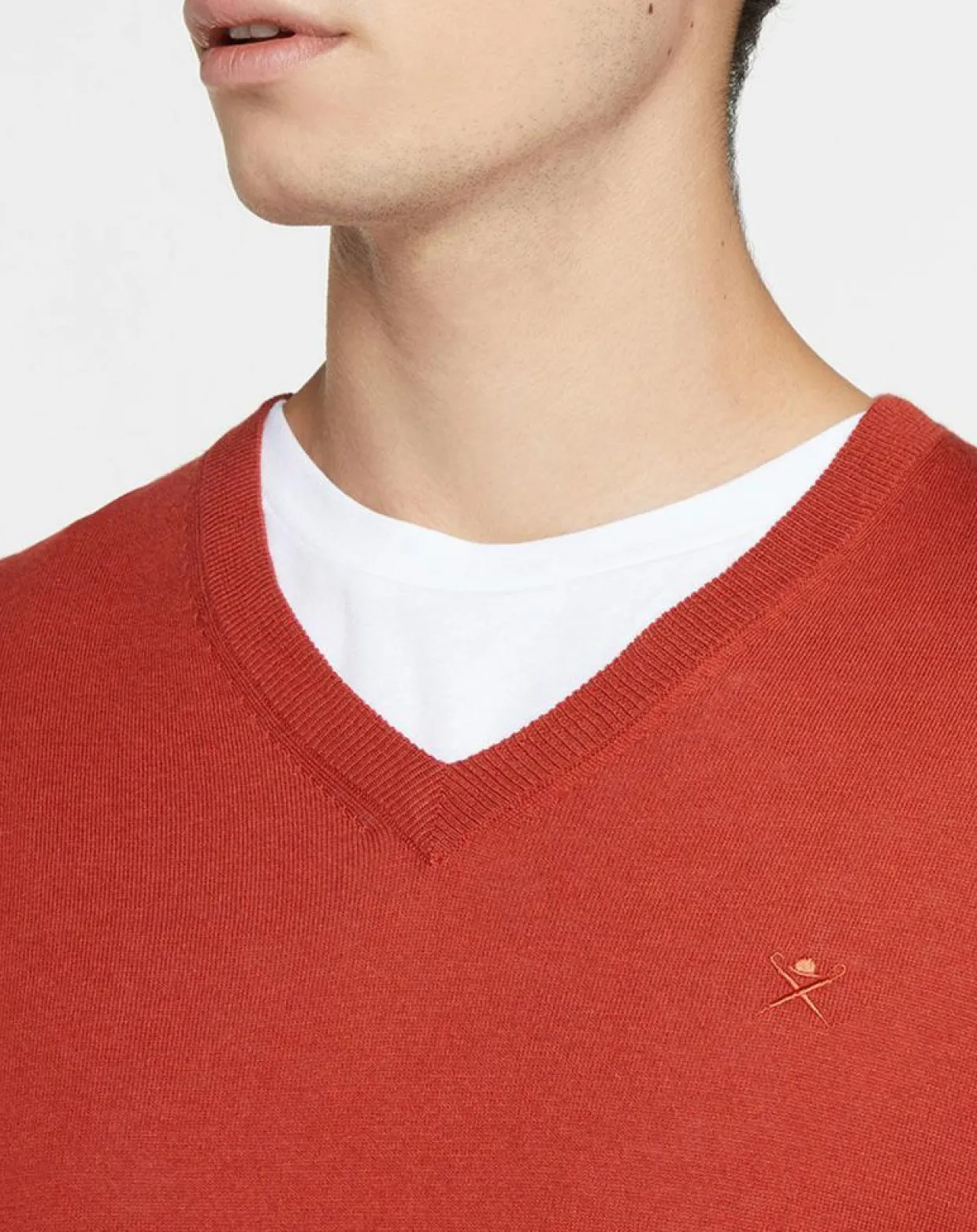 Pull en Laine mélangée col V coudières orange/rouge-Hackett London Clearance