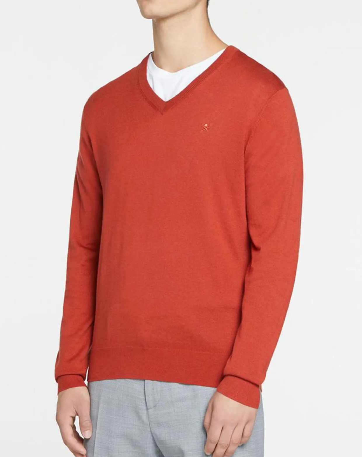 Pull en Laine mélangée col V coudières orange/rouge-Hackett London Clearance