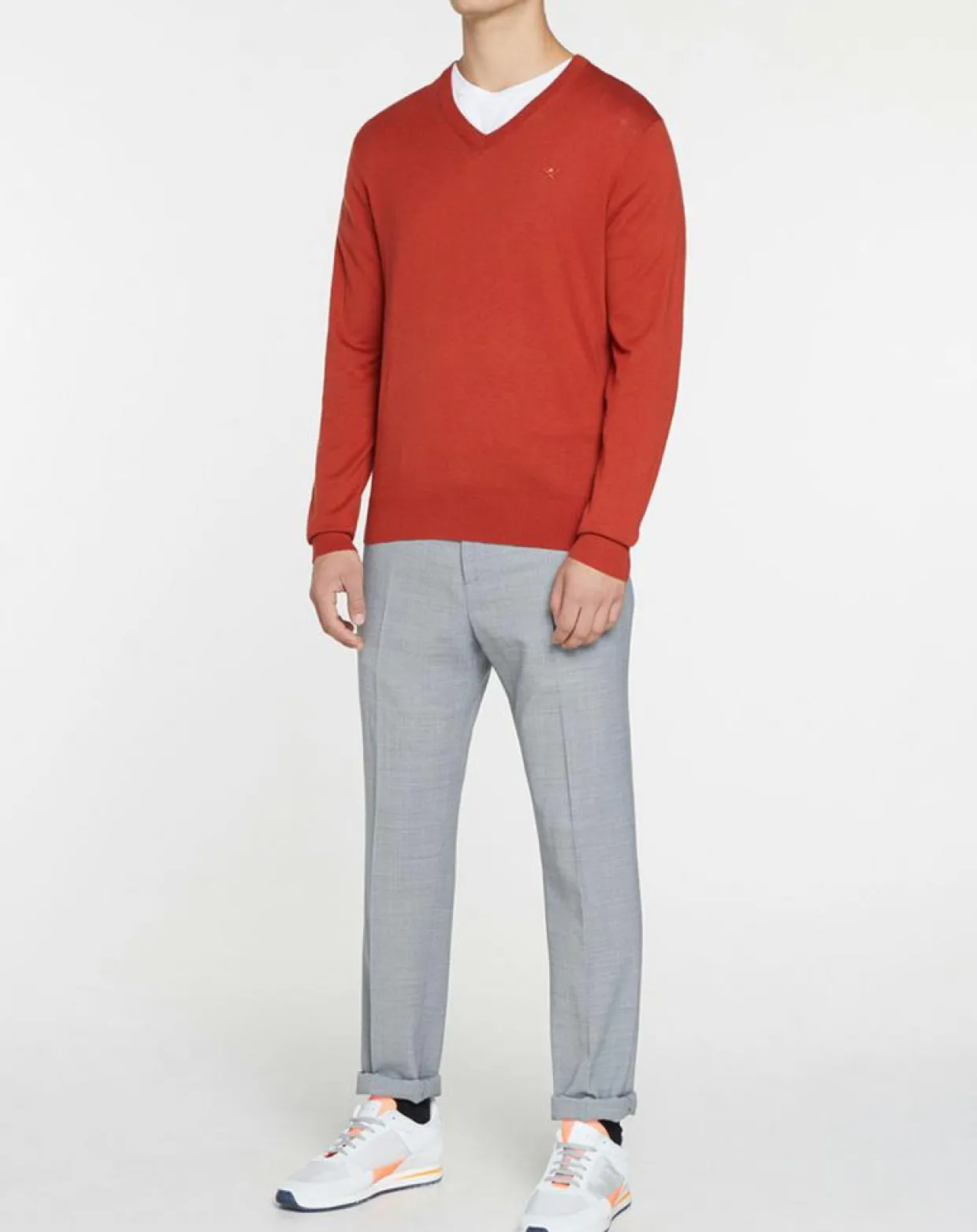 Pull en Laine mélangée col V coudières orange/rouge-Hackett London Clearance