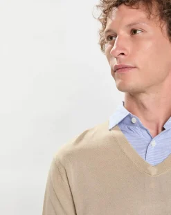 Pull en Laine Mérinos & Soie col V beige-Hackett London Best