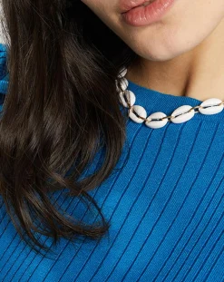 Pull en Maille côtelée col bateau Fya bleu moyen-Galeries Lafayette Hot