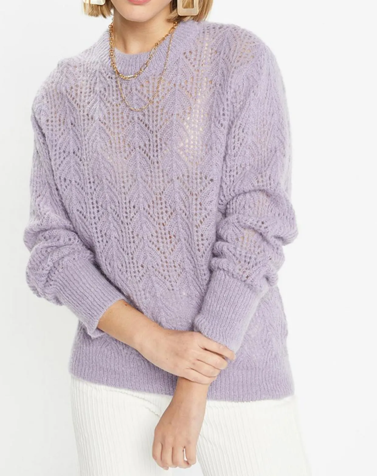 Pull en Maille pointelle mousseuse violet parme-Galeries Lafayette Online