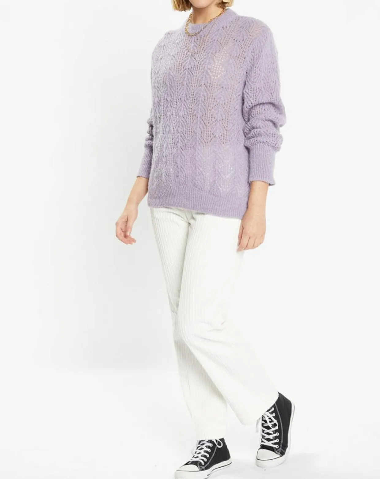 Pull en Maille pointelle mousseuse violet parme-Galeries Lafayette Online