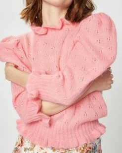 Pull en Mohair & Alpaga mélangés Chamallow rose-Manoush New