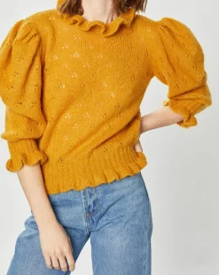 Pull en Mohair & Alpaga mélangés Chamallow ocre-Manoush Outlet