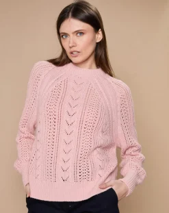 Femme Oscar et Louise Pulls^Pull en Mohair & Laine mélangés Paola col rond vieux rose