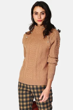 Pull Encolure montante camel foncé-Assuili