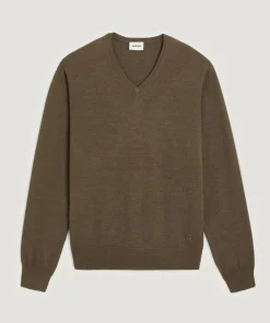 Pull Ernest 100% laine col V marron écorce-Rodier Best