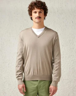 Homme Bellerose Pulls^Pull fin 100% Laine mérinos Dilyu col V taupe clair
