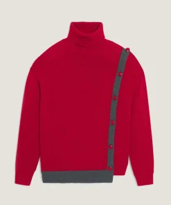 Pull Fleurette 100% laine bicolore boutons rouge-Rodier Best