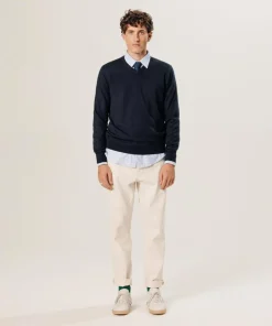 Homme Rodier Pulls^Pull Gaspard 100% laine col V bleu nuit
