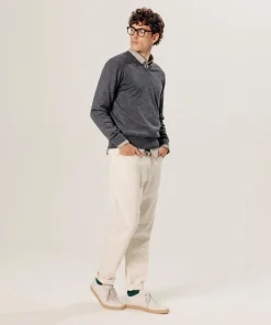 Pull Gaston 100% laine col V gris foncé-Rodier Clearance