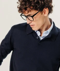 Pull Gilbert 100% laine col polo bleu nuit-Rodier