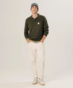 Pull Grégoire 100% laine col polo vert kaki-Rodier Discount