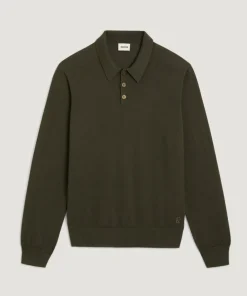 Pull Grégoire 100% laine col polo vert kaki-Rodier Discount