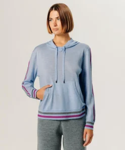 Pull Jocelyne 100% laine capuche tricolore bleu ciel-Rodier New