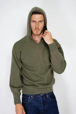 Homme C&Jo Pulls^Pull large à capuche en Cachemire mélangé kaki