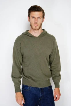 Homme C&Jo Pulls^Pull large à capuche en Cachemire mélangé kaki
