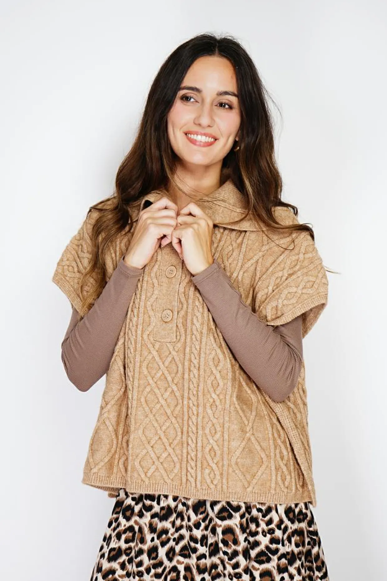 Pull large à capuche en Cachemire mélangé camel-C&Jo Online