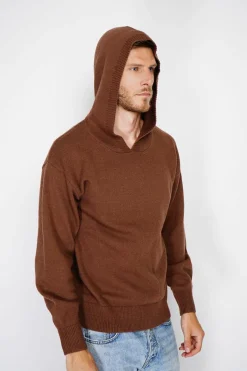 Pull large à capuche en Cachemire mélangé café-C&Jo Clearance