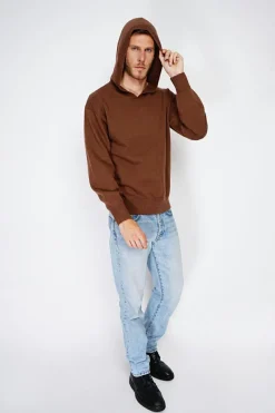 Pull large à capuche en Cachemire mélangé café-C&Jo Clearance