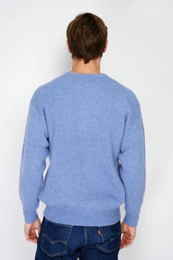 Pull large en Cachemire mélangé ras du cou à côtes bleu jeans-C&Jo Outlet