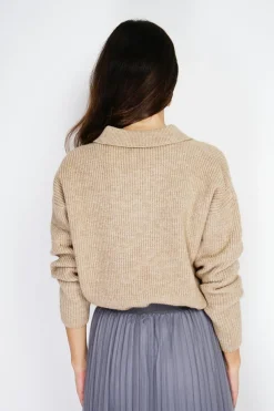Pull large en Cachemire mélangé col polo désert-Assuili Outlet