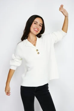 Femme Assuili Pulls^Pull large en Cachemire mélangé col polo naturel