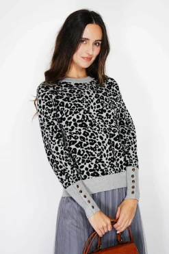 Femme Assuili Pulls^Pull large en Cachemire mélangé col rond léopard noir